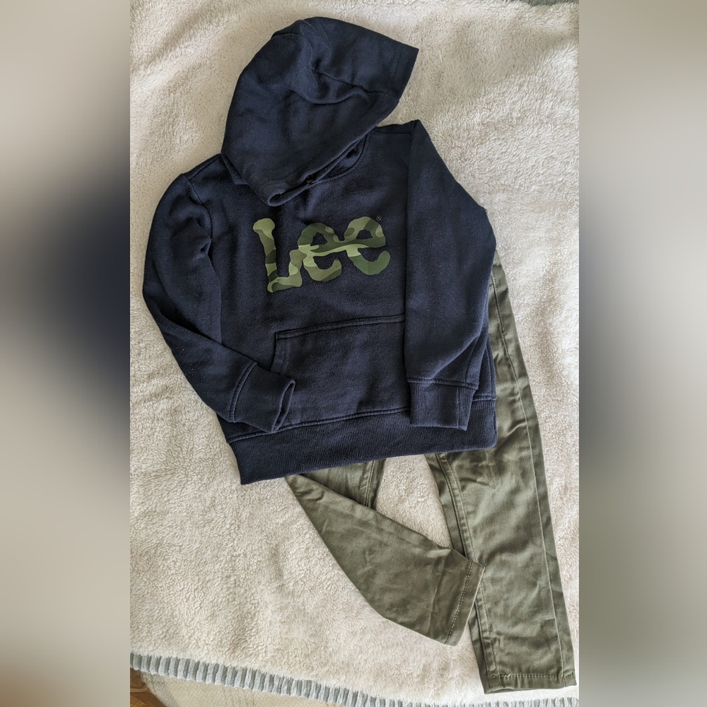 Lee Toddler Blue Hoodie and Olive Green Pant Set. Size 3T